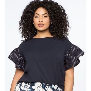 Eloqui Polka Dot Ruffle Sleeve Top